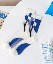 Summer Thin Blue Breathable Jacquard Mid Tube Socks