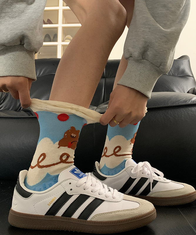 Summer Thin Cute Cartoon Jacquard Mid Calf Socks