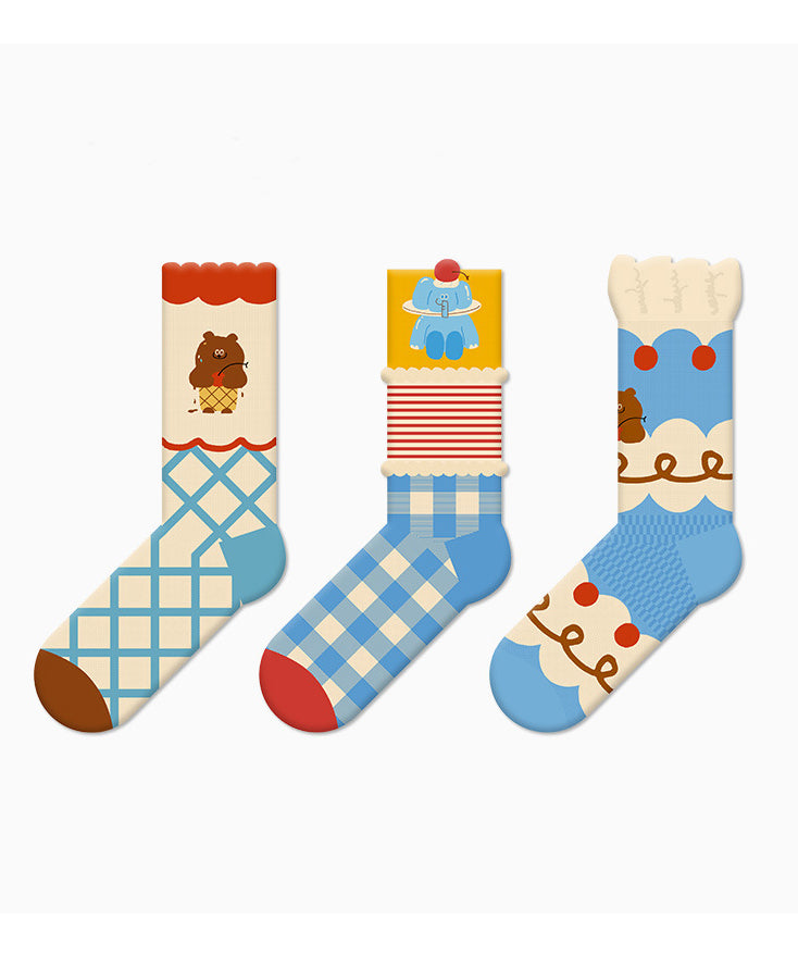 Summer Thin Cute Cartoon Jacquard Mid Calf Socks