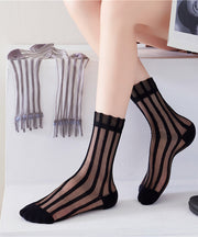 Summer Thin Striped Sheer Mesh Mid Calf Socks