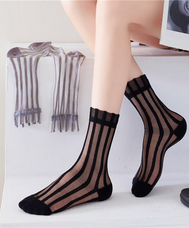 Summer Thin Striped Sheer Mesh Mid Calf Socks