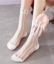 Summer Thin Striped Sheer Mesh Mid Calf Socks