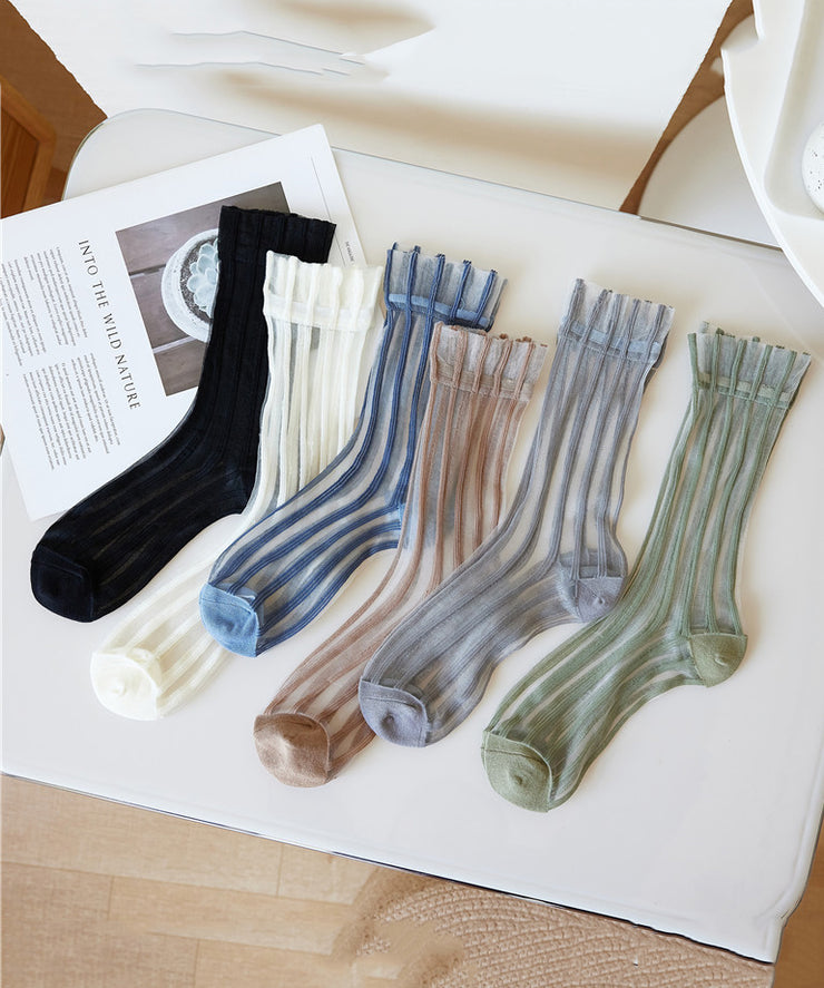 Summer Thin Striped Sheer Mesh Mid Calf Socks