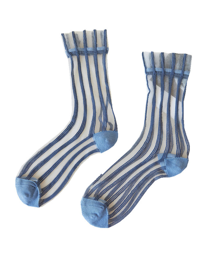 Summer Thin Striped Sheer Mesh Mid Calf Socks