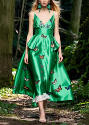 Tea Green Butterfly Silk Cami Dress Exra Large Hem Summer