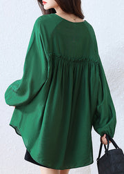 Tea Green Cotton Shirt V Neck Oversized Fall