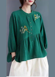 Tea Green Patchwork Cotton Shirt Embroidered Summer
