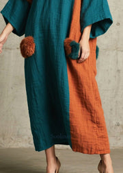 Tea Green Patchwork Faux Fur Dress Oversized Bracelet Sleeve