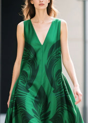 Tea Green Print Chiffon Evening Dresses Exra Large Hem Summer