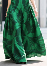 Tea Green Print Chiffon Evening Dresses Exra Large Hem Summer