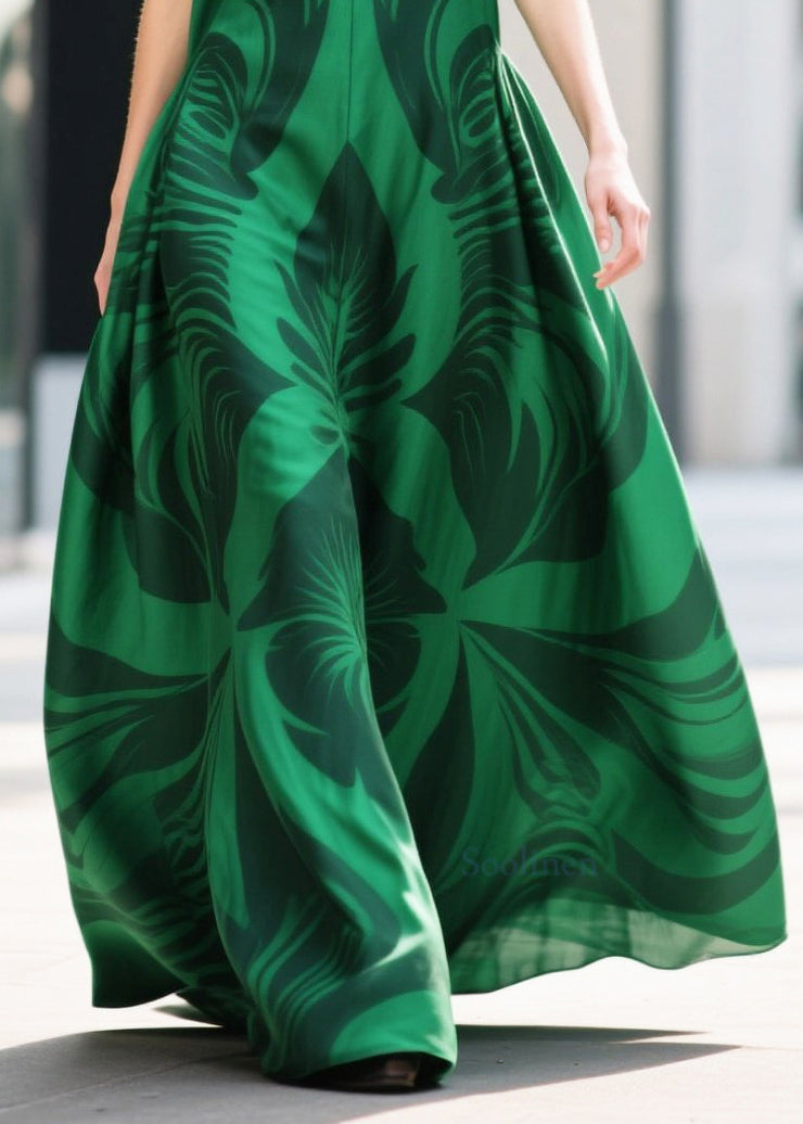 Tea Green Print Chiffon Evening Dresses Exra Large Hem Summer
