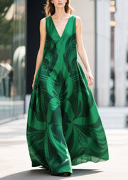 Tea Green Print Chiffon Evening Dresses Exra Large Hem Summer