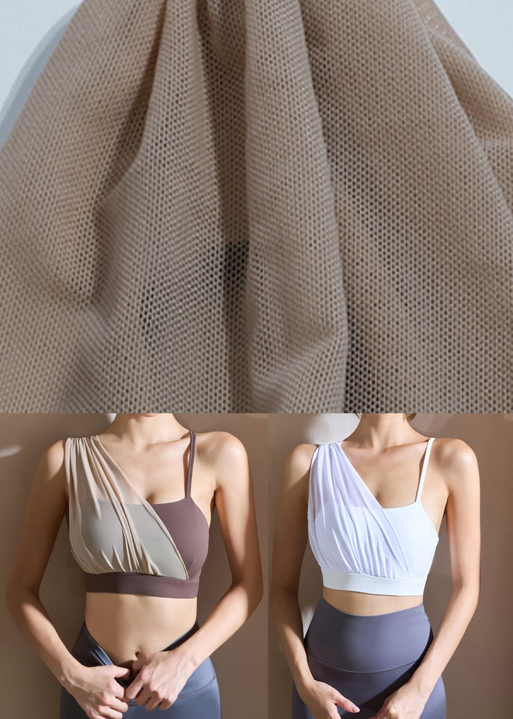 Trendy Brown Tulle Patchwork Solid Sports Bras