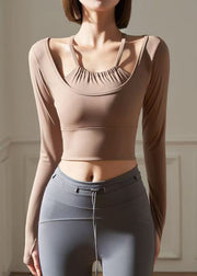 Trendy Chocolate Halter Sports Bra Tank Top Long Sleeve