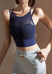 Trendy Navy Fitting Tulle Workout Tops