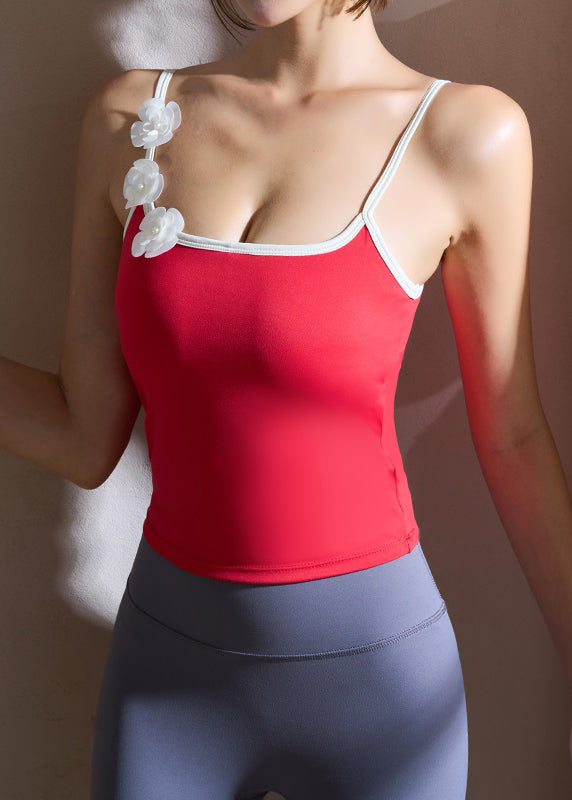 Trendy Red Floral Solid Yoga Wrap Top