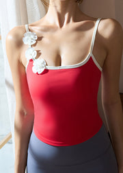 Trendy Red Floral Solid Yoga Wrap Top