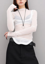 Trendy White Hign Neck Patchwork Tulle Two Pieces Set Fall