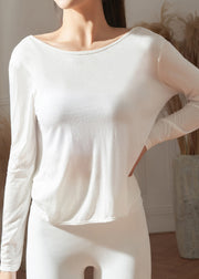Trendy White O-Neck Long Sleeve Yoga Wrap Top