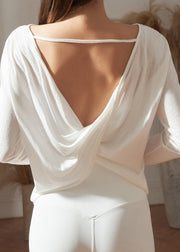 Trendy White O-Neck Long Sleeve Yoga Wrap Top