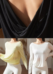 Trendy White O-Neck Long Sleeve Yoga Wrap Top