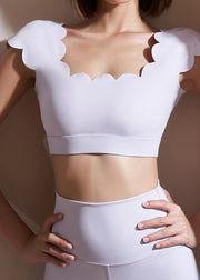 Trendy White O-Neck Solid Gym Yoga Tops