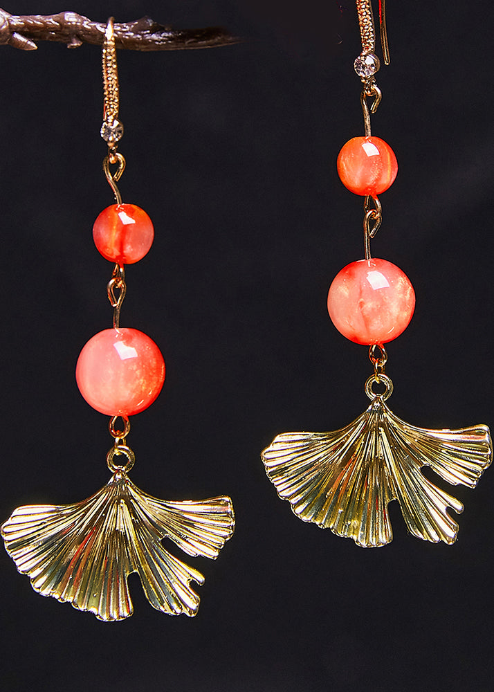 Unique 14K Gold Fan-shaped Drop Earrings 2025 new style