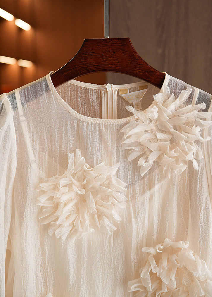 Unique Apricot O-Neck Floral Top And Vest Two Piece Set Fall