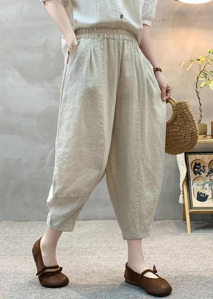 Unique Apricot Oversized Linen Crop Pants Summer