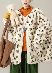 Unique Apricot Oversized Print Teddy Coats Winter