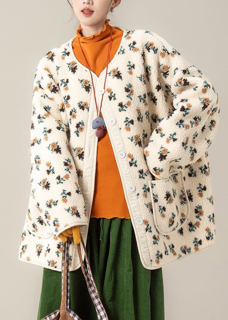 Unique Apricot Oversized Print Teddy Coats Winter