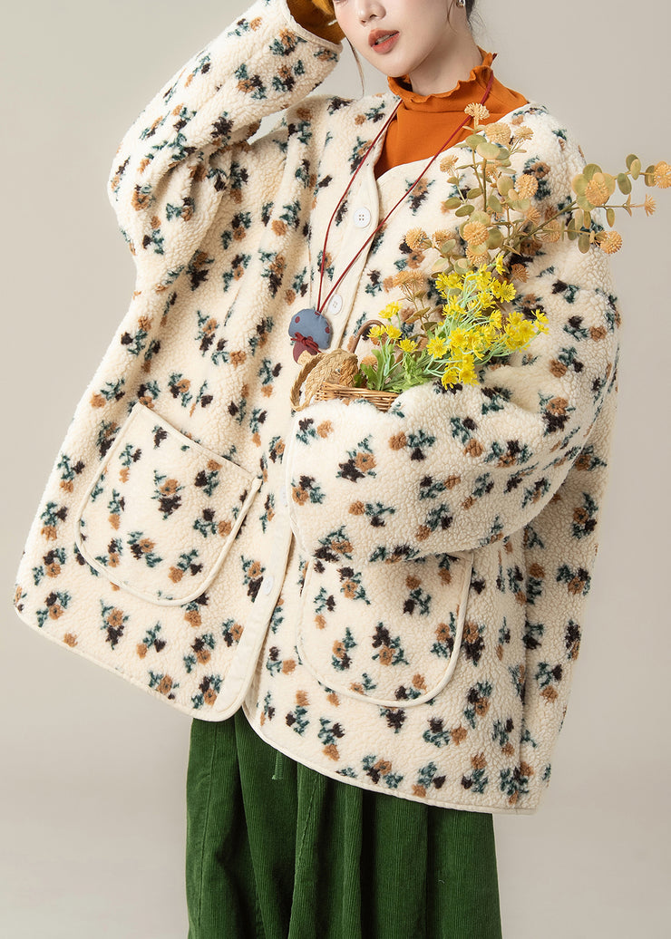 Unique Apricot Oversized Print Teddy Coats Winter