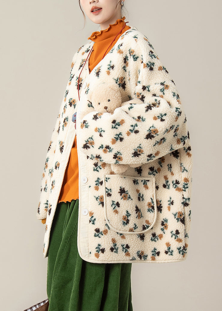 Unique Apricot Oversized Print Teddy Coats Winter