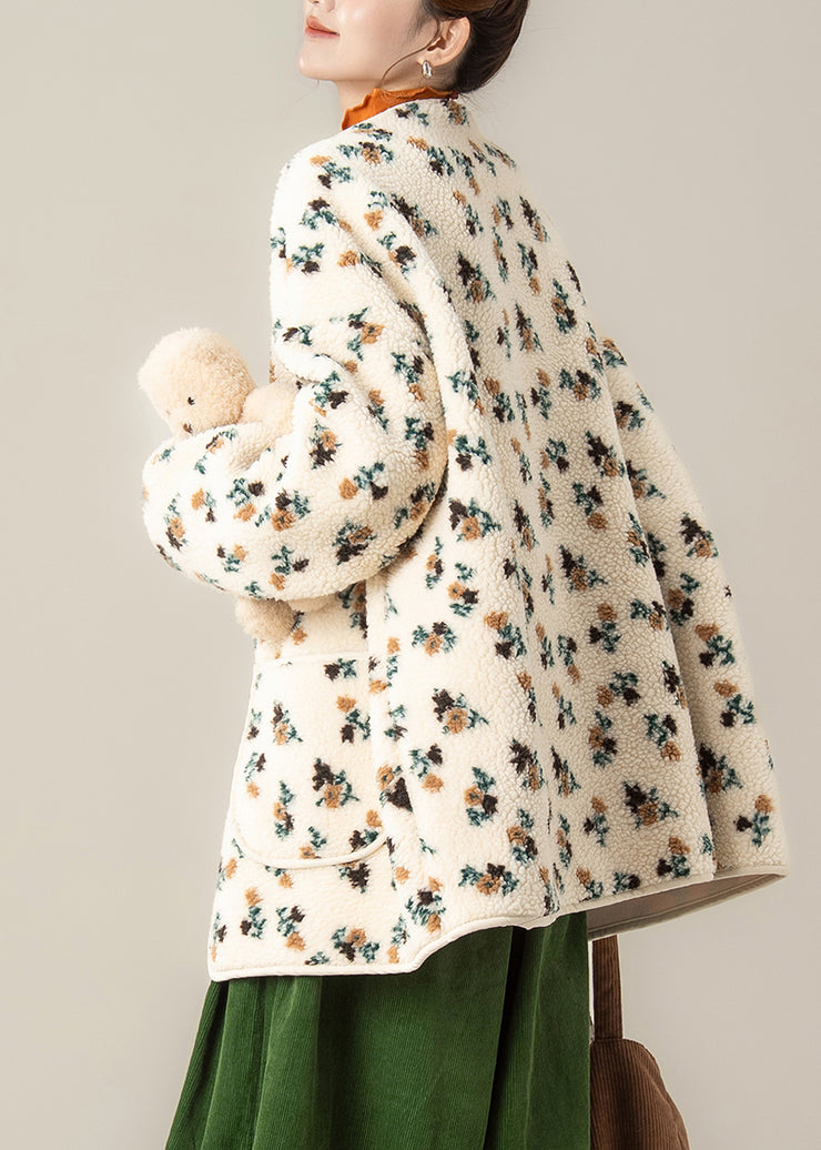 Unique Apricot Oversized Print Teddy Coats Winter