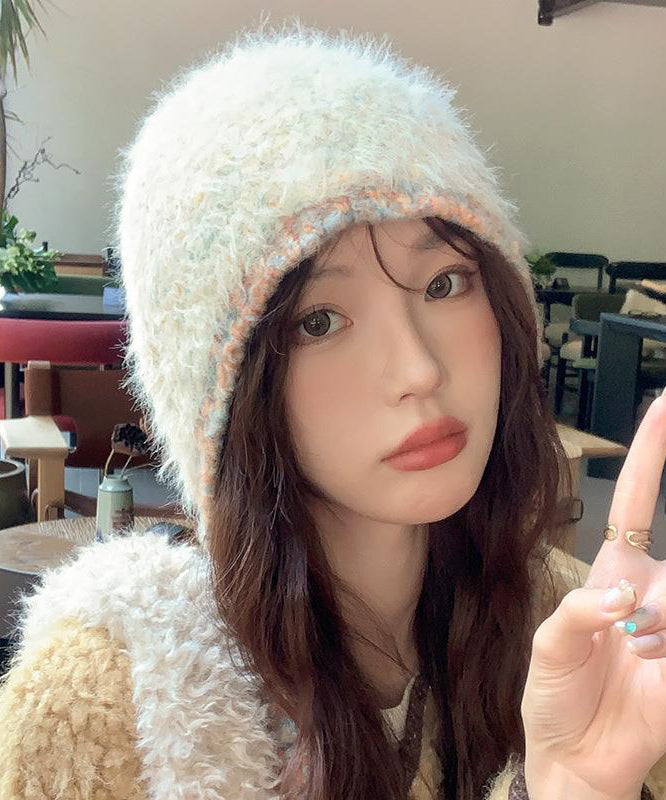 Unique Beige Handmade Knit Bonnie Hat Winter