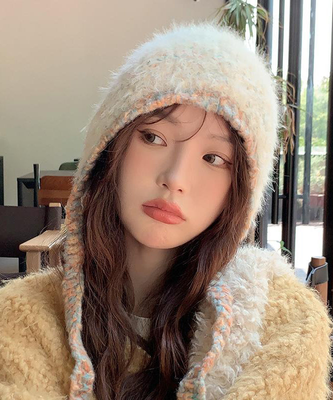 Unique Beige Handmade Knit Bonnie Hat Winter