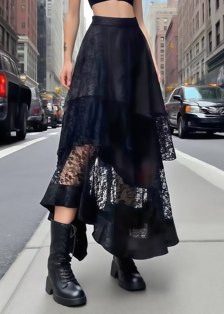 Unique Black Asymmetrical Patchwork Lace Skirts Summer