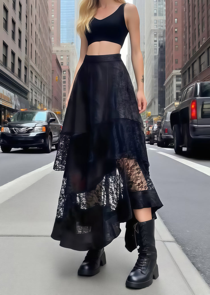 Unique Black Asymmetrical Patchwork Lace Skirts Summer
