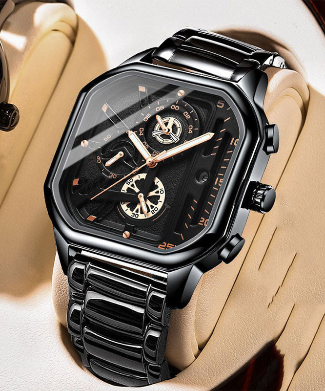 Unique Black Leather Quartz Movement Noctilucent Watches