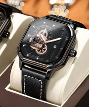 Unique Black Leather Quartz Movement Noctilucent Watches
