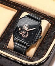 Unique Black Leather Quartz Movement Noctilucent Watches
