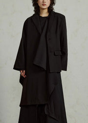 Unique Black Notched Asymmetrical Pockets Long Coats Cloak Sleeves