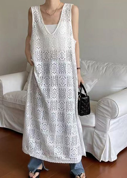 Unique Black Oversized Hollow Out Lace Dress Sleeveless