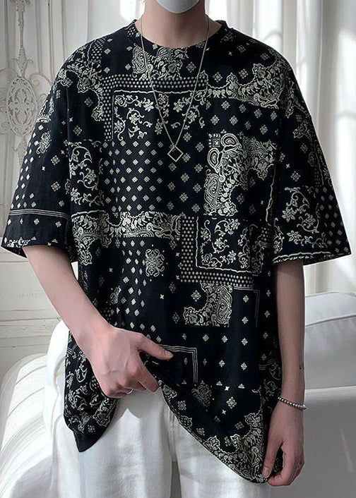 Unique Black Print Original Design Cotton T Shirts Men Half Sleeve