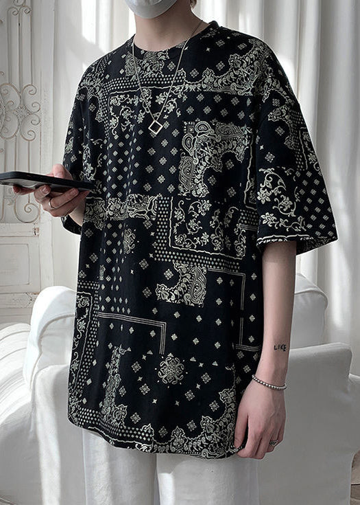 Unique Black Print Original Design Cotton T Shirts Men Half Sleeve