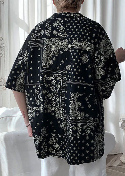 Unique Black Print Original Design Cotton T Shirts Men Half Sleeve