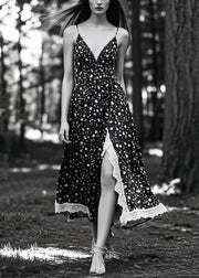Unique Black Print Side Open Exra Large Hem Cami Dresses Summer