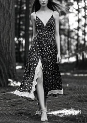 Unique Black Print Side Open Exra Large Hem Cami Dresses Summer