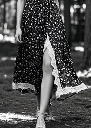 Unique Black Print Side Open Exra Large Hem Cami Dresses Summer