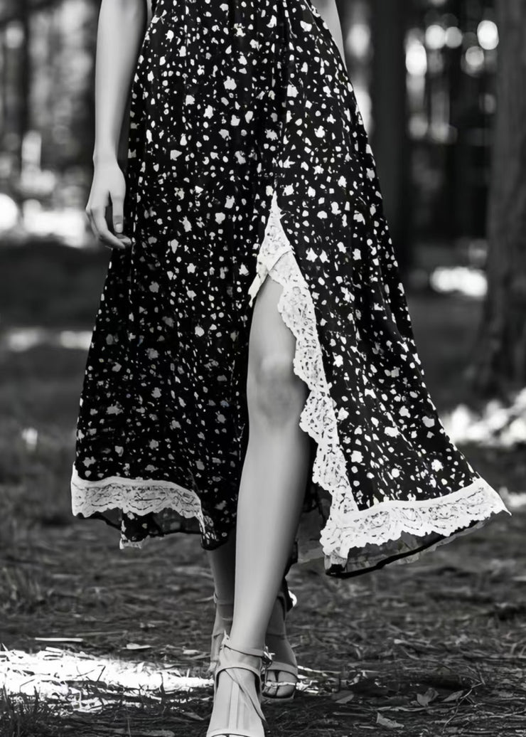 Unique Black Print Side Open Exra Large Hem Cami Dresses Summer